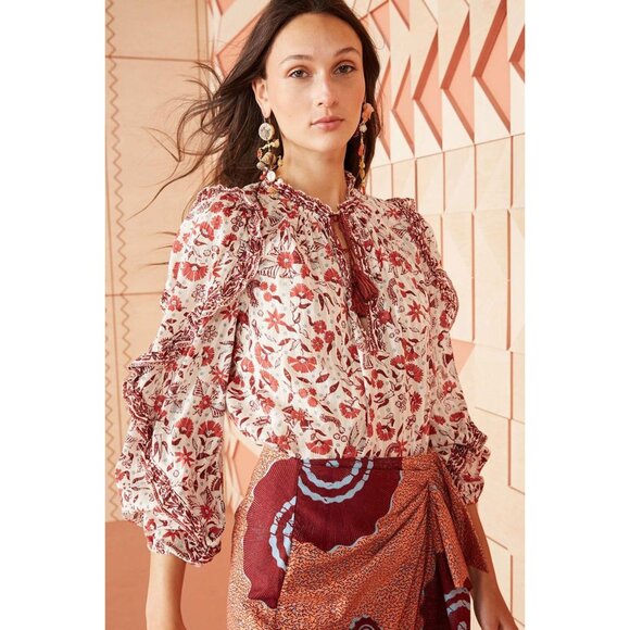 ULLA JOHNSON Azalea Blouse in Cream Floral - Picture 2 of 16